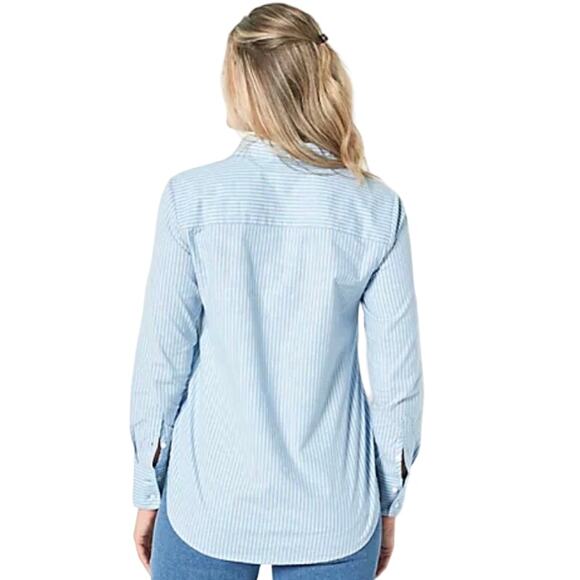 Candace Cameron Bure Regular Hi-Low Boyfriend Shirt Ragetta Strip Size XS NWOT - Picture 2 of 11